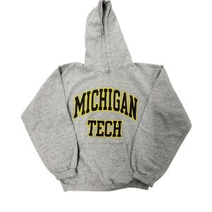 Vintage Michigan Tech Huskies Gray Hoodie Sweatshirt Mens Small Oversized NCAA